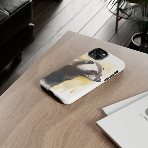 Badger on a Yellow Background - Impact Resistant Phone Case
